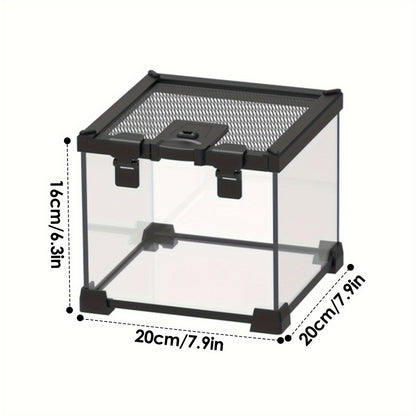 1pc Amphibious Reptile Terrarium, Glass Breeding Tank with Metal Mesh Cover for Lizards, Frogs, Spiders, Snakes - Rectangle Shape, Uncharged, Suitable for Various Species, Insectivore Tank|Ventilated Reptile Home|Ecosystem Di