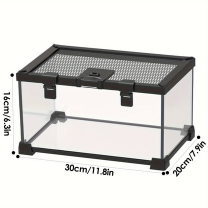 1pc Amphibious Reptile Terrarium, Glass Breeding Tank with Metal Mesh Cover for Lizards, Frogs, Spiders, Snakes - Rectangle Shape, Uncharged, Suitable for Various Species, Insectivore Tank|Ventilated Reptile Home|Ecosystem Di