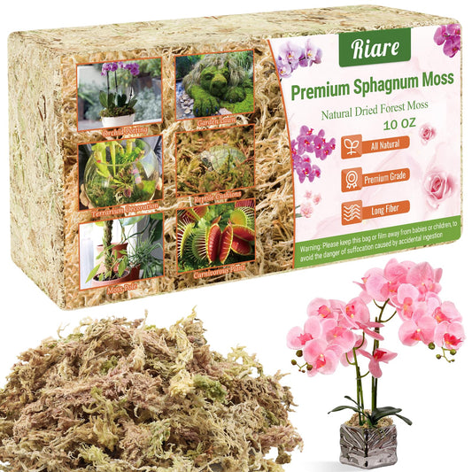 Riare 300g Natural Sphagnum Moss Dried Forest Moss Long Fibered Orchid Moss Potting Mix for Potted Plants Carnivorous Plants Moss Orchid Potting Mix,Reptile Substrate Habitat Decoration (300g)