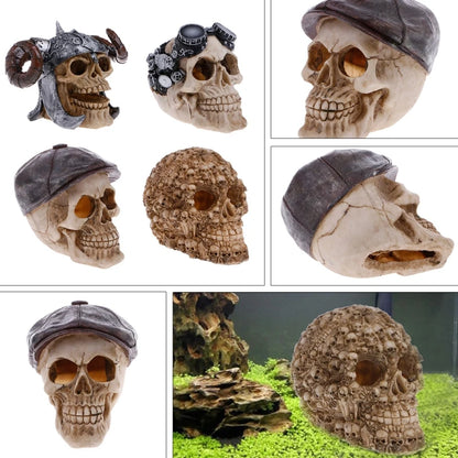 Resin Head Bone Skull Statue Terrarium Reptile Hide Cave Aquarium Fish Tank Landscape Decor Ornament Accessories