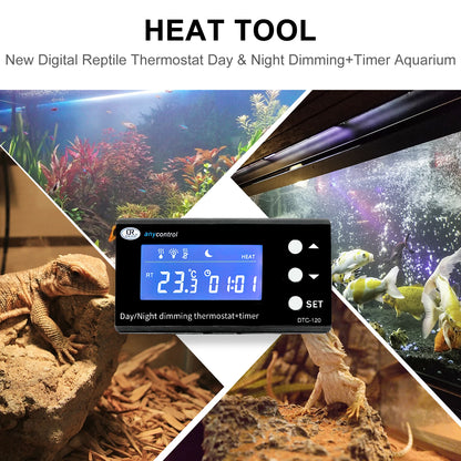 Digital Reptile Thermostat LCD Display High Accuracy Multipurpose Day/Night Dimming Digital Timer for Aquarium Terrarium