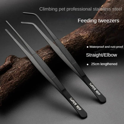 Reptile stainless steel feeding tweezers elbow straight head climbing pet crocodile turtle turtle chameleon palace cricket