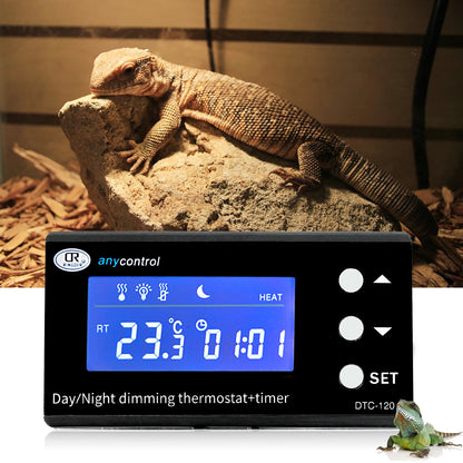 Digital Reptile Thermostat LCD Display High Accuracy Multipurpose Day/Night Dimming Digital Timer for Aquarium Terrarium