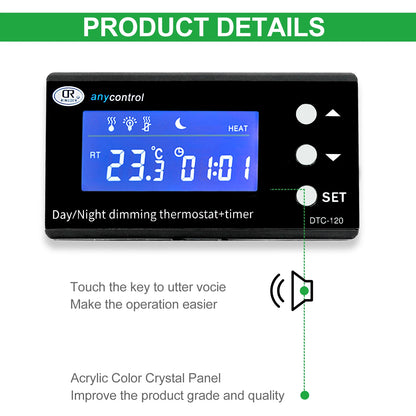 Digital Reptile Thermostat LCD Display High Accuracy Multipurpose Day/Night Dimming Digital Timer for Aquarium Terrarium