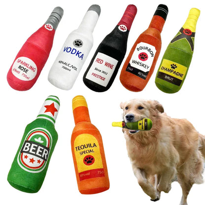 Funny Plush Dog Toys Beer Bottle Shaped Small Large Dogs Squeak Sound Clean Teeth Chew Toy