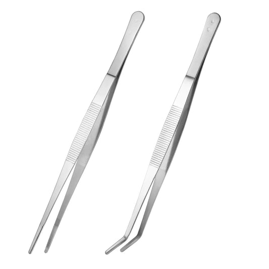 Tweezers Stainless Steel Straight And Curved Nippers Tweezers Feeding Tongs For Reptile Snakes Lizards Spider (Silver)