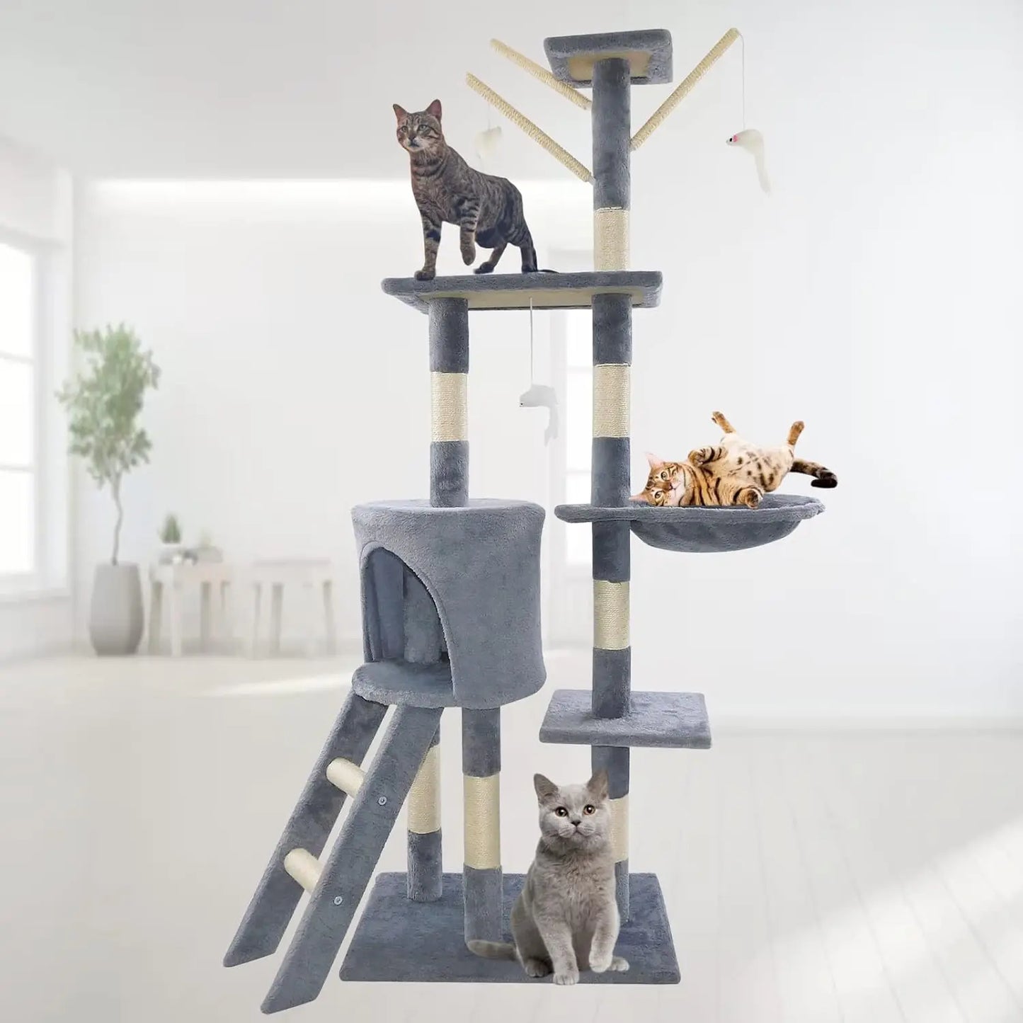 DayPlus Cat Tree Cat Tower Cat Scratching Post for Indoor/Outdoor Cats, Cat Activity Centre 140cm Cat Climbing Frame Tree Cat