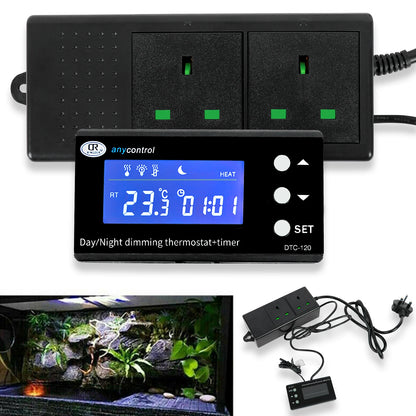 Digital Reptile Thermostat LCD Display High Accuracy Multipurpose Day/Night Dimming Digital Timer for Aquarium Terrarium