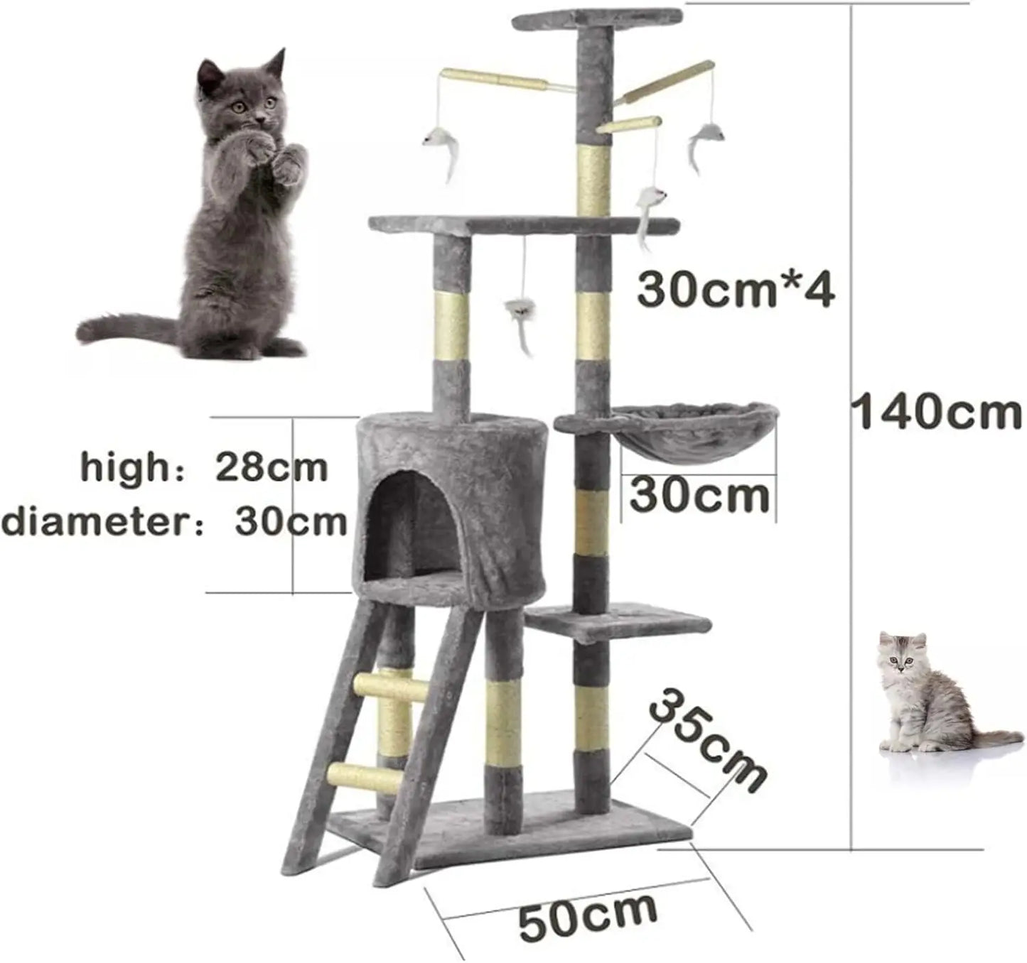 DayPlus Cat Tree Cat Tower Cat Scratching Post for Indoor/Outdoor Cats, Cat Activity Centre 140cm Cat Climbing Frame Tree Cat