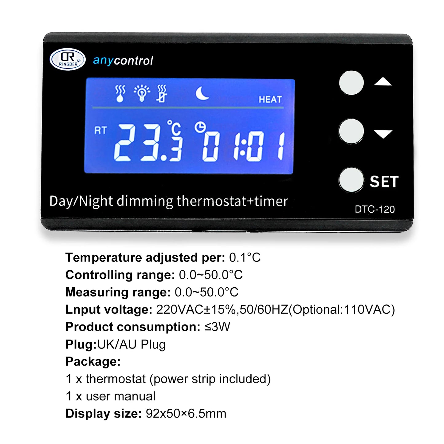 Digital Reptile Thermostat LCD Display High Accuracy Multipurpose Day/Night Dimming Digital Timer for Aquarium Terrarium