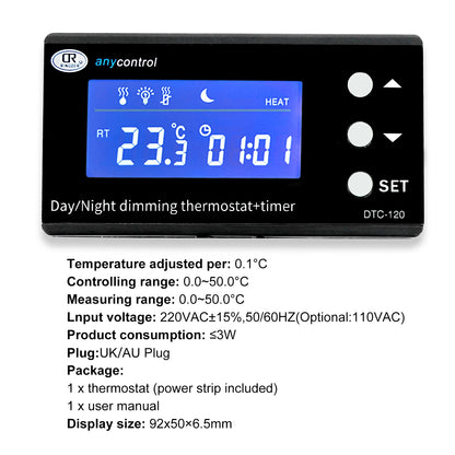 Digital Reptile Thermostat LCD Display High Accuracy Multipurpose Day/Night Dimming Digital Timer for Aquarium Terrarium