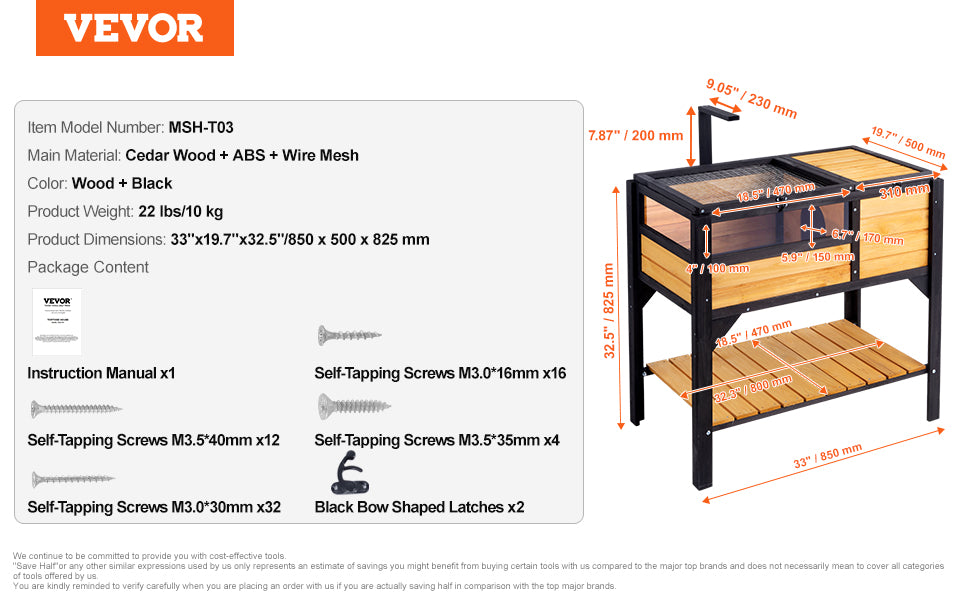 VEVOR 3-Room Tortoise House Tortoise Habitat Wooden Enclosure Indoor & Outdoor Openable Roof