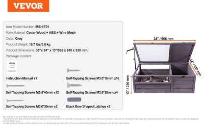 VEVOR 3-Room Tortoise House Tortoise Habitat Wooden Enclosure Indoor & Outdoor Openable Roof